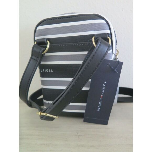 Tommy Hilfiger 69J4451 003 Black/Gray/White Striped PU Leather Crossbody Bag - Picture 2 of 7